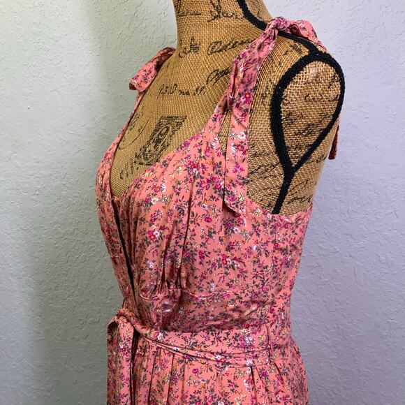 J. CREW Dress 10 Pink Micro Floral Tie Shoulder & Waist Belt Tiered Slit Skirt - Picture 9 of 15